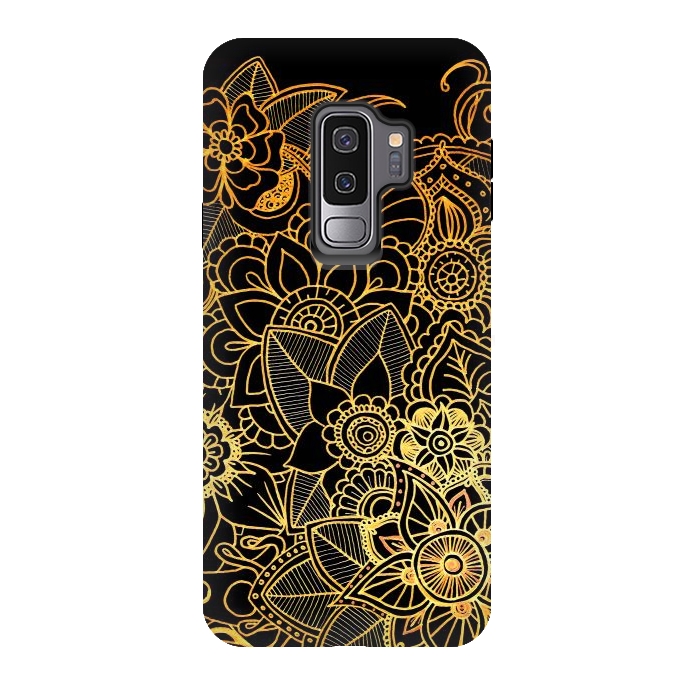 Galaxy S9 plus StrongFit Floral Doodle Gold G523 by Medusa GraphicArt