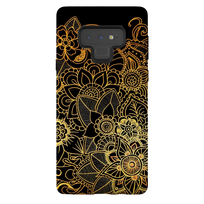Galaxy Note 9 StrongFit Floral Doodle Gold G523 by Medusa GraphicArt