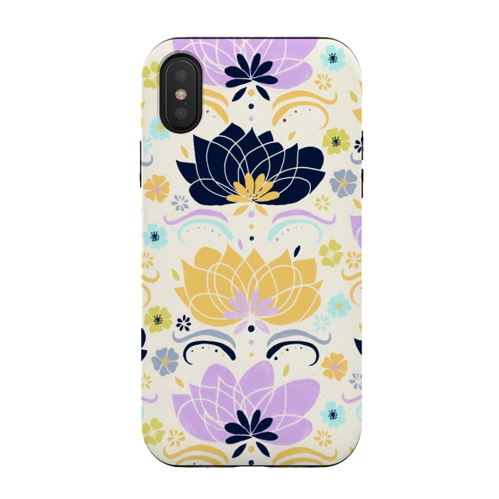 iPhone Xs / X StrongFit Navy & Pastel Floral  by Tigatiga