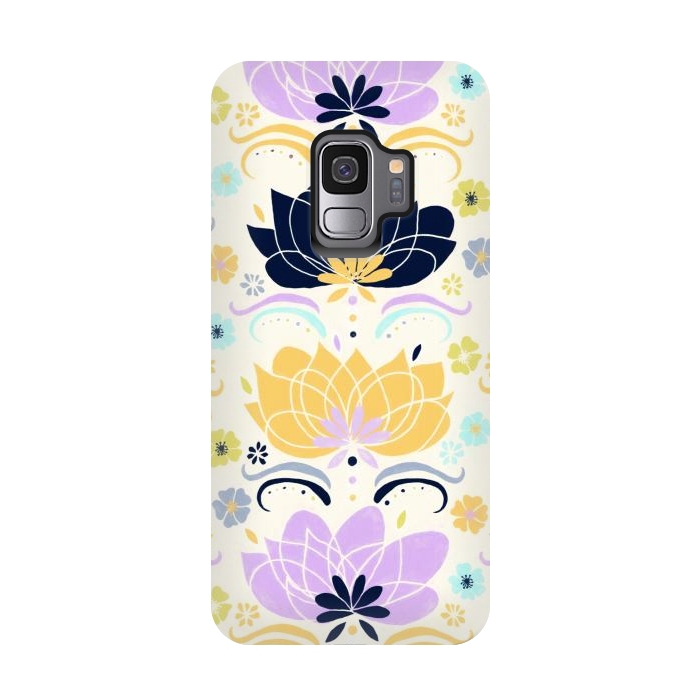 Galaxy S9 StrongFit Navy & Pastel Floral  by Tigatiga