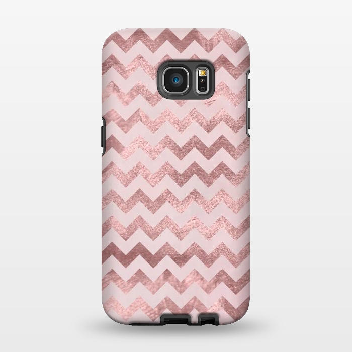 Galaxy S7 EDGE StrongFit Elegant Rose Gold Chevron Stripes 2 by Andrea Haase