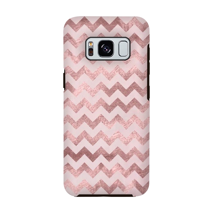 Galaxy S8 StrongFit Elegant Rose Gold Chevron Stripes 2 by Andrea Haase