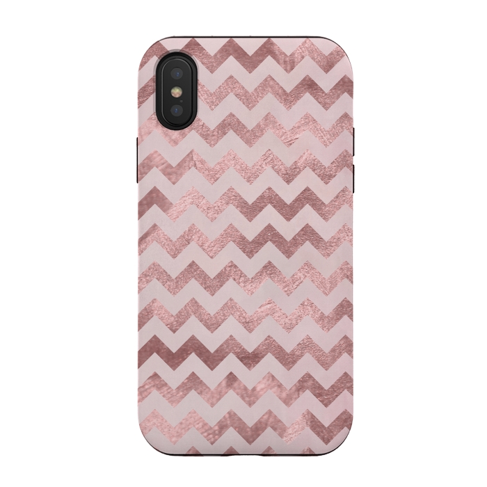 iPhone Xs / X StrongFit Elegant Rose Gold Chevron Stripes 2 by Andrea Haase