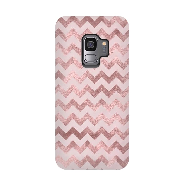 Galaxy S9 StrongFit Elegant Rose Gold Chevron Stripes 2 by Andrea Haase