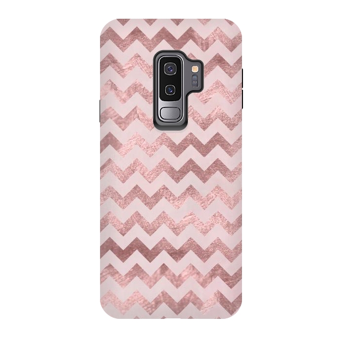 Galaxy S9 plus StrongFit Elegant Rose Gold Chevron Stripes 2 by Andrea Haase