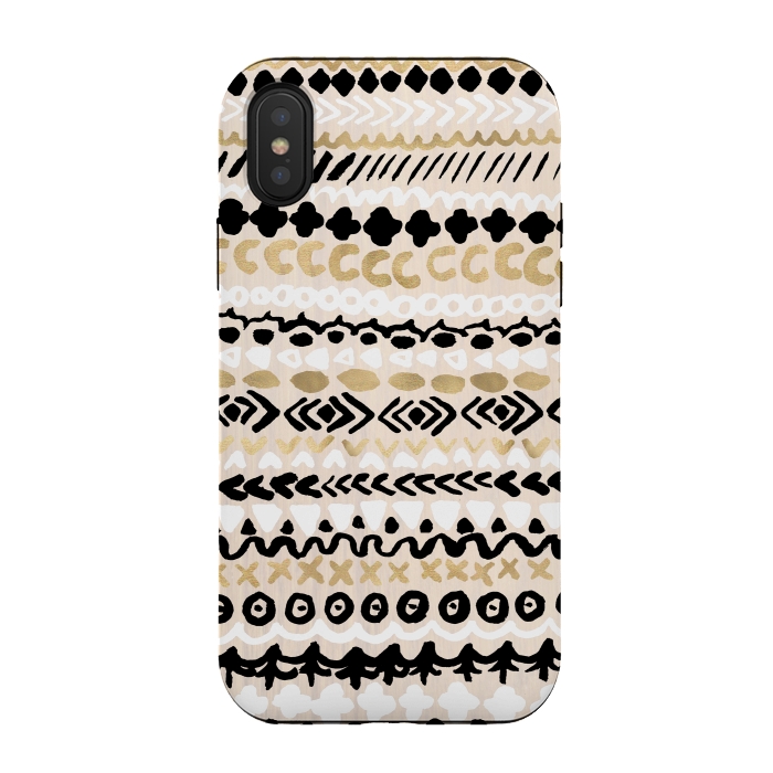 iPhone Xs / X StrongFit Black, White & Gold Tribal by Tangerine-Tane