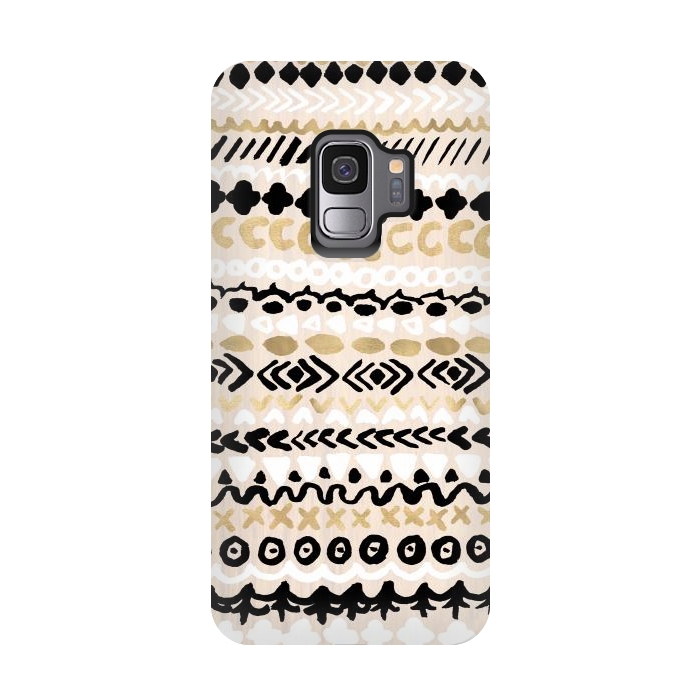 Galaxy S9 StrongFit Black, White & Gold Tribal by Tangerine-Tane