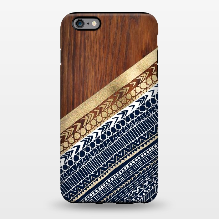 iPhone 6/6s plus StrongFit Navy & Gold Tribal on Wood by Tangerine-Tane