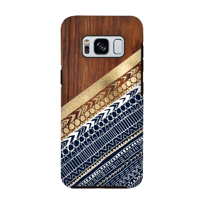 Galaxy S8 StrongFit Navy & Gold Tribal on Wood by Tangerine-Tane