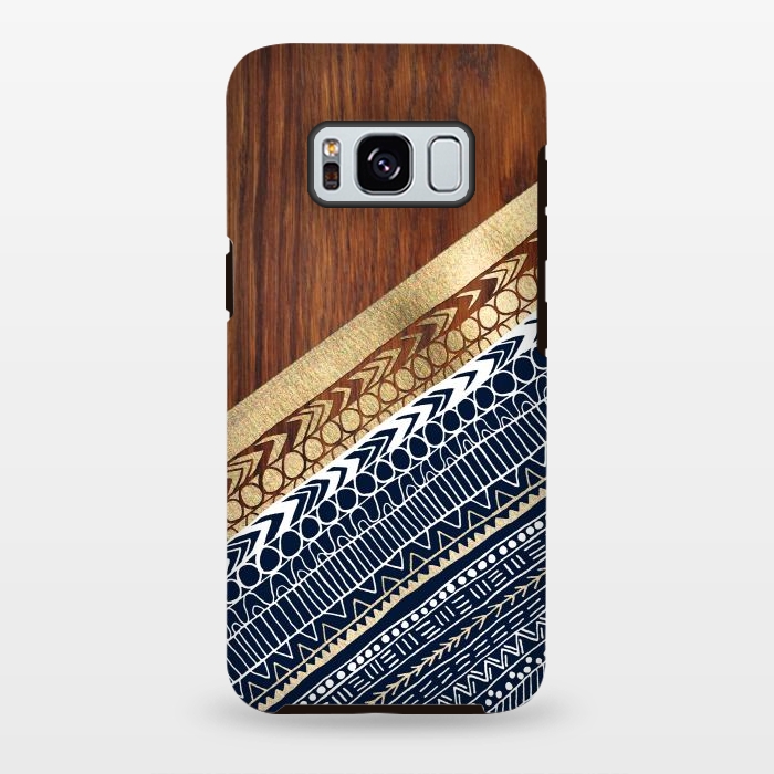 Galaxy S8 plus StrongFit Navy & Gold Tribal on Wood by Tangerine-Tane