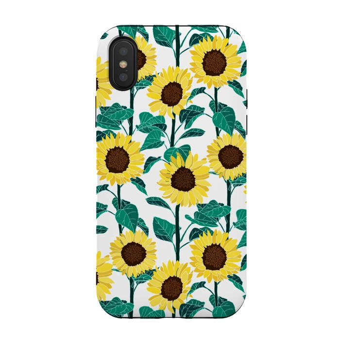 iPhone Xs / X StrongFit Sunny Sunflowers - White  by Tigatiga
