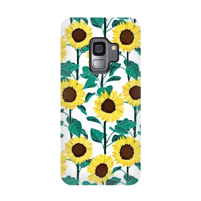 Galaxy S9 StrongFit Sunny Sunflowers - White  by Tigatiga