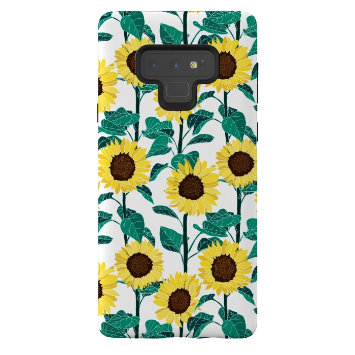 Galaxy Note 9 StrongFit Sunny Sunflowers - White  by Tigatiga