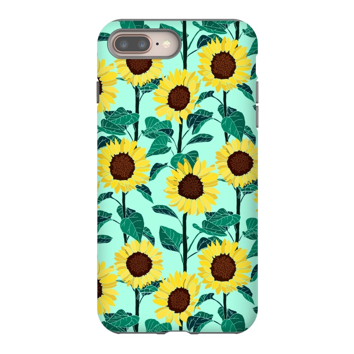 iPhone 7 plus StrongFit Sunny Sunflowers - Mint  by Tigatiga