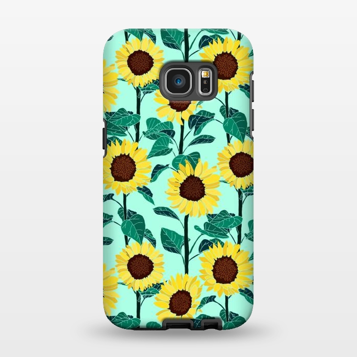 Galaxy S7 EDGE StrongFit Sunny Sunflowers - Mint  by Tigatiga