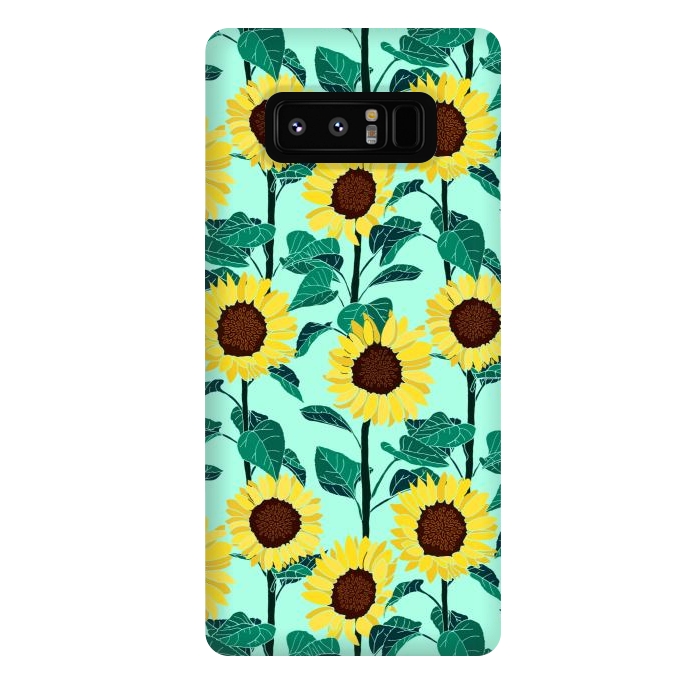 Galaxy Note 8 StrongFit Sunny Sunflowers - Mint  by Tigatiga