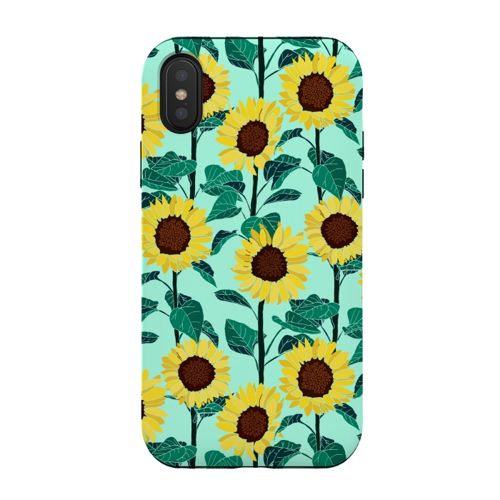 iPhone Xs / X StrongFit Sunny Sunflowers - Mint  by Tigatiga