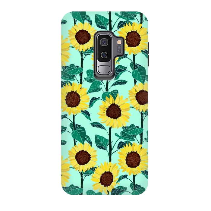 Galaxy S9 plus StrongFit Sunny Sunflowers - Mint  by Tigatiga