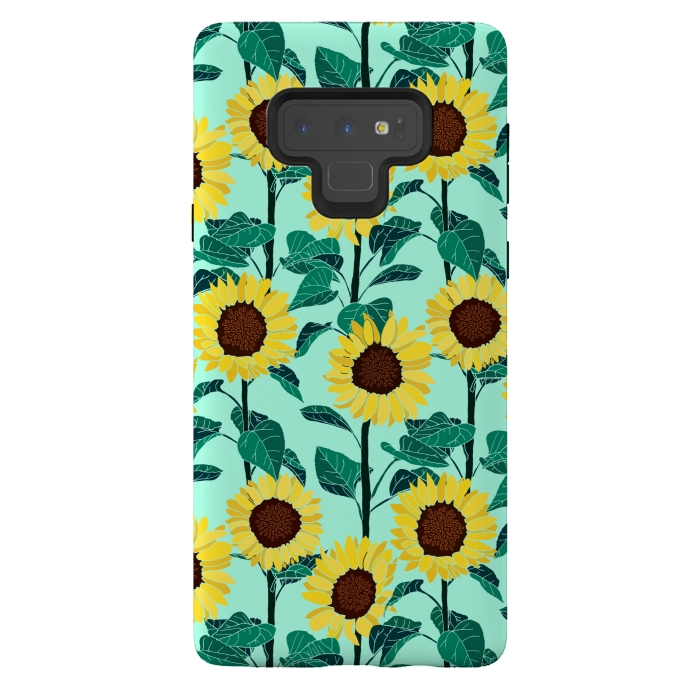 Galaxy Note 9 StrongFit Sunny Sunflowers - Mint  by Tigatiga