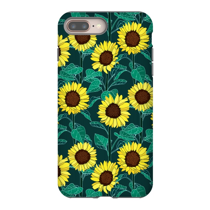 iPhone 7 plus StrongFit Sunny Sunflowers - Emerald  by Tigatiga