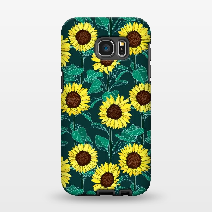 Galaxy S7 EDGE StrongFit Sunny Sunflowers - Emerald  by Tigatiga