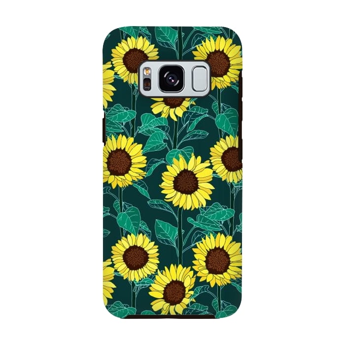 Galaxy S8 StrongFit Sunny Sunflowers - Emerald  by Tigatiga