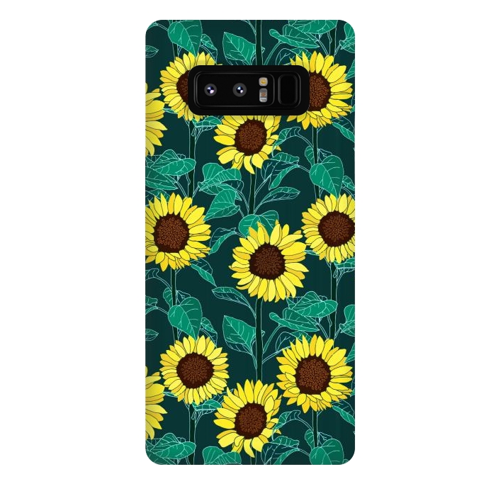 Galaxy Note 8 StrongFit Sunny Sunflowers - Emerald  by Tigatiga