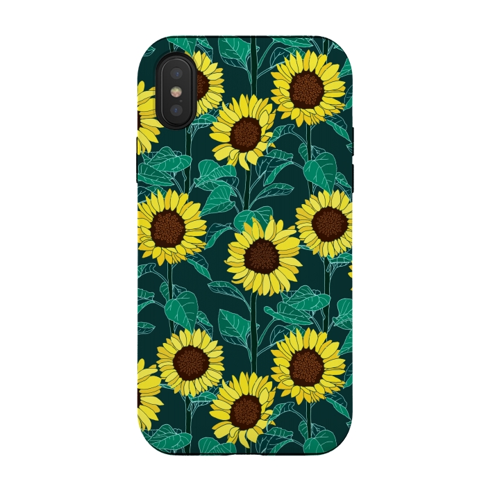 iPhone Xs / X StrongFit Sunny Sunflowers - Emerald  by Tigatiga