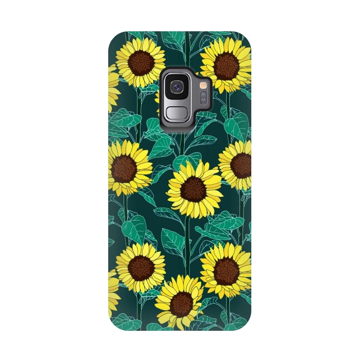 Galaxy S9 StrongFit Sunny Sunflowers - Emerald  by Tigatiga