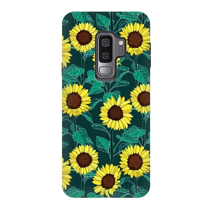 Galaxy S9 plus StrongFit Sunny Sunflowers - Emerald  by Tigatiga