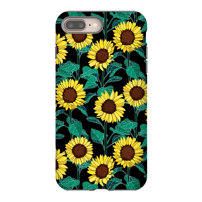 iPhone 7 plus StrongFit Sunny Sunflowers - Black  by Tigatiga