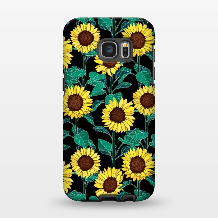 Galaxy S7 EDGE StrongFit Sunny Sunflowers - Black  by Tigatiga