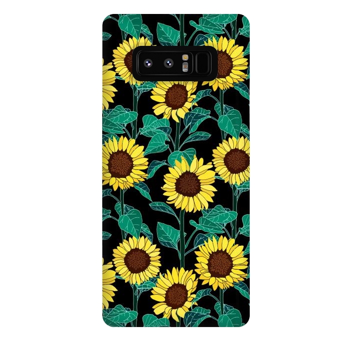 Galaxy Note 8 StrongFit Sunny Sunflowers - Black  by Tigatiga