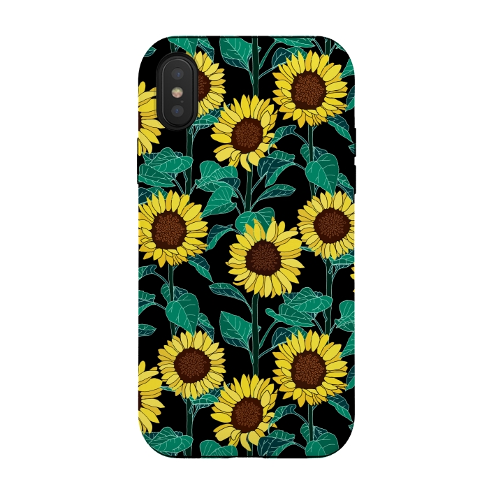 iPhone Xs / X StrongFit Sunny Sunflowers - Black  by Tigatiga