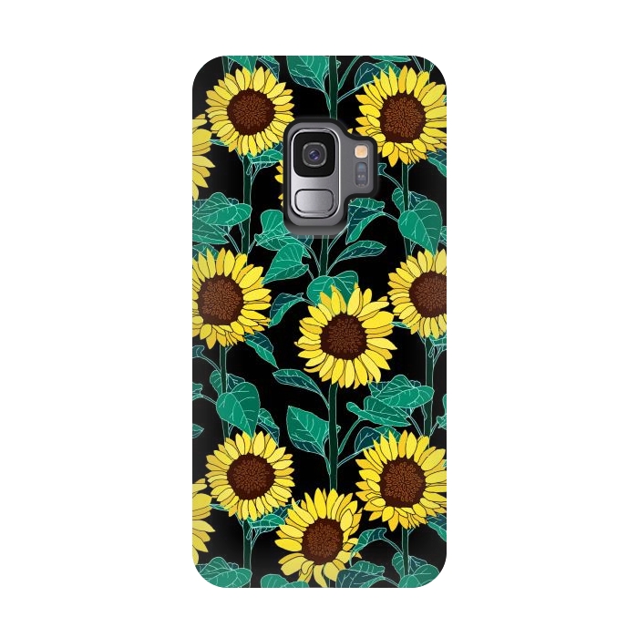 Galaxy S9 StrongFit Sunny Sunflowers - Black  by Tigatiga
