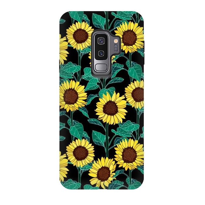 Galaxy S9 plus StrongFit Sunny Sunflowers - Black  by Tigatiga