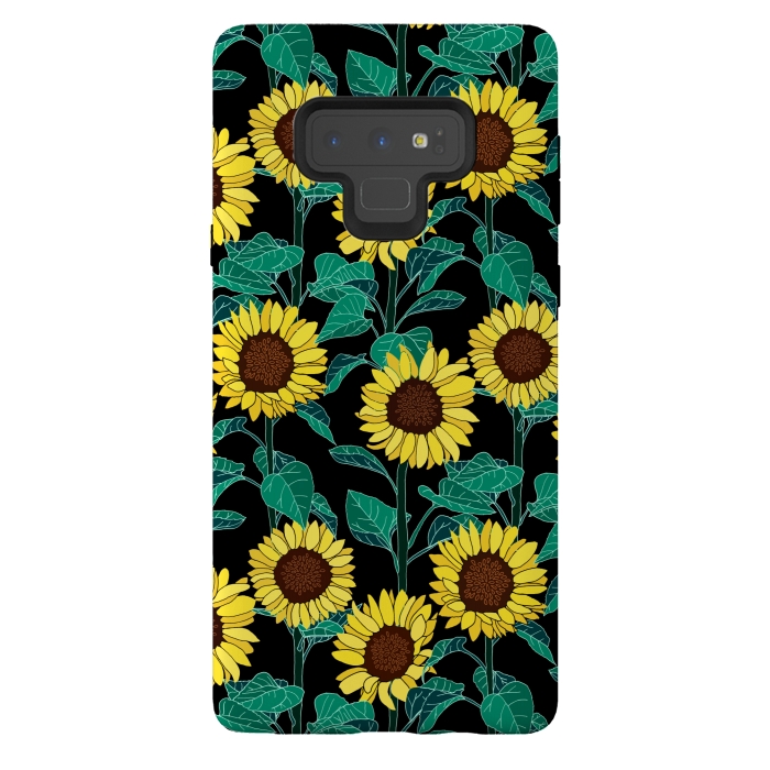 Galaxy Note 9 StrongFit Sunny Sunflowers - Black  by Tigatiga