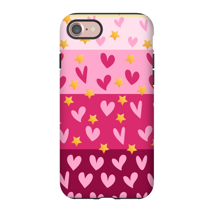 iPhone 7 StrongFit Pink Hearts With Stars by Rossy Villarreal