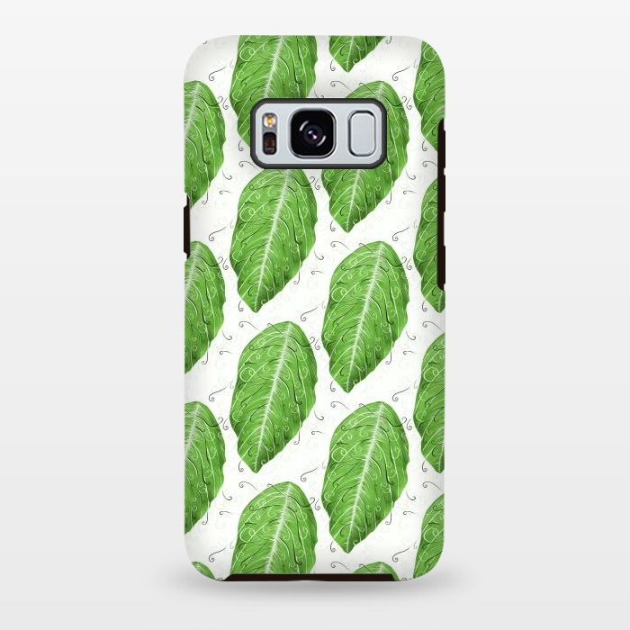 Galaxy S8 plus StrongFit Swirly Green Leaf Pattern by Boriana Giormova