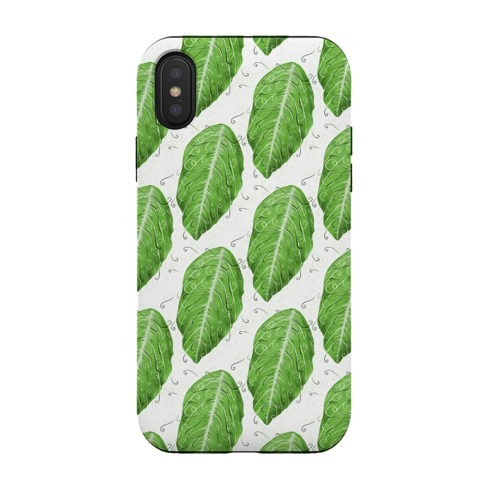 iPhone Xs / X StrongFit Swirly Green Leaf Pattern by Boriana Giormova