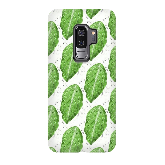 Galaxy S9 plus StrongFit Swirly Green Leaf Pattern by Boriana Giormova