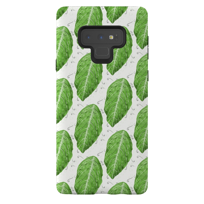 Galaxy Note 9 StrongFit Swirly Green Leaf Pattern by Boriana Giormova