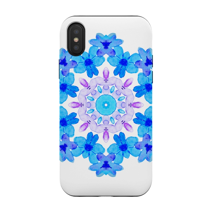 iPhone Xs / X StrongFit Flower Mandala Violet Blue Watercolor Floral Art by Boriana Giormova