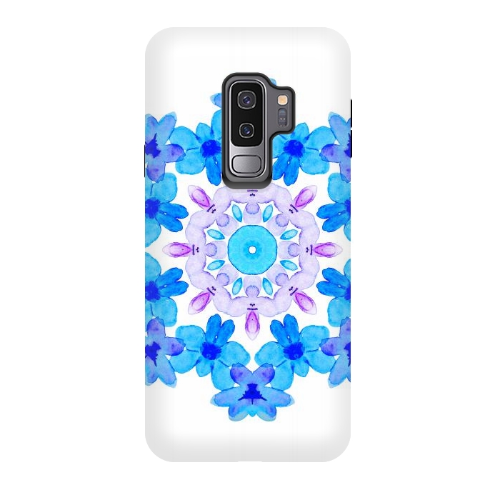 Galaxy S9 plus StrongFit Flower Mandala Violet Blue Watercolor Floral Art by Boriana Giormova