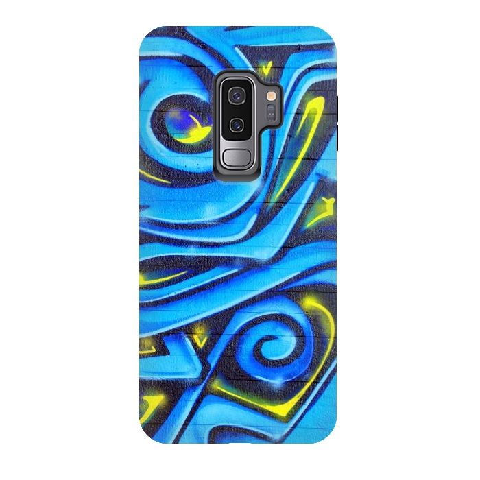 Galaxy S9 plus StrongFit Blue Yellow Graffiti by Andrea Haase
