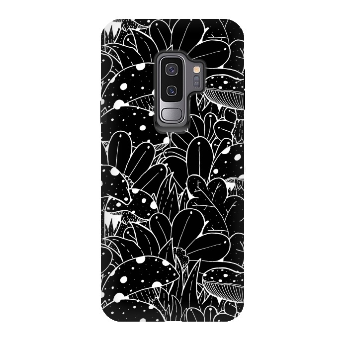 Galaxy S9 plus StrongFit Black and white autumn pattern by Steve Wade (Swade)