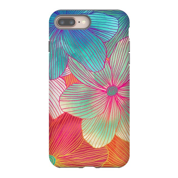 iPhone 7 plus StrongFit Between the Lines - tropical flowers in pink, orange, blue & mint by Micklyn Le Feuvre