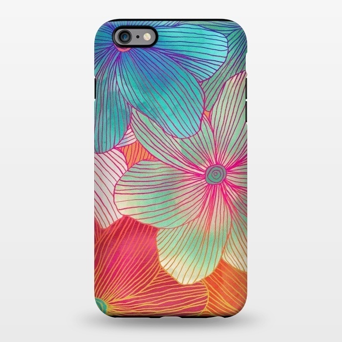 iPhone 6/6s plus StrongFit Between the Lines - tropical flowers in pink, orange, blue & mint by Micklyn Le Feuvre