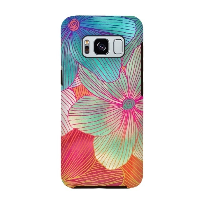 Galaxy S8 StrongFit Between the Lines - tropical flowers in pink, orange, blue & mint by Micklyn Le Feuvre