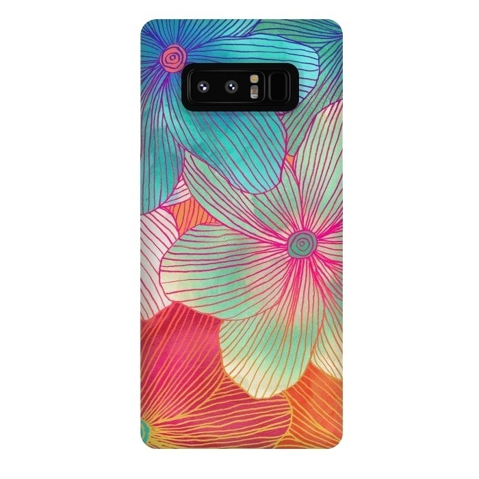 Galaxy Note 8 StrongFit Between the Lines - tropical flowers in pink, orange, blue & mint by Micklyn Le Feuvre